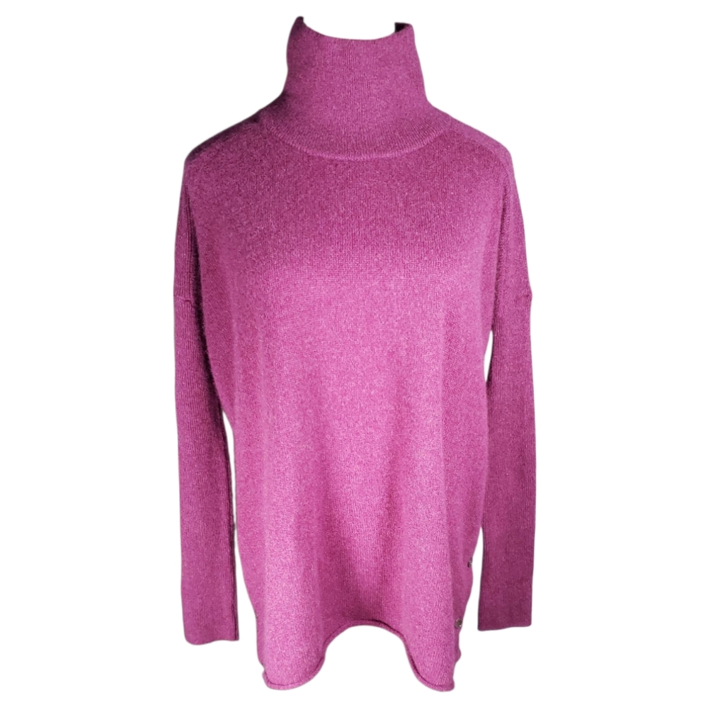 White + Warren Women's Cashmere Mockneck Tunic Sweater Dolman Side Opening L Lux